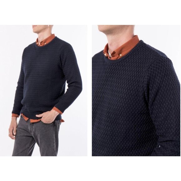 Knowledge Cotton Apparel Other - KNOWLEDGE  COTTON APPAREL Vegan Organic Men's LG Navy Diamond Knit Pullover